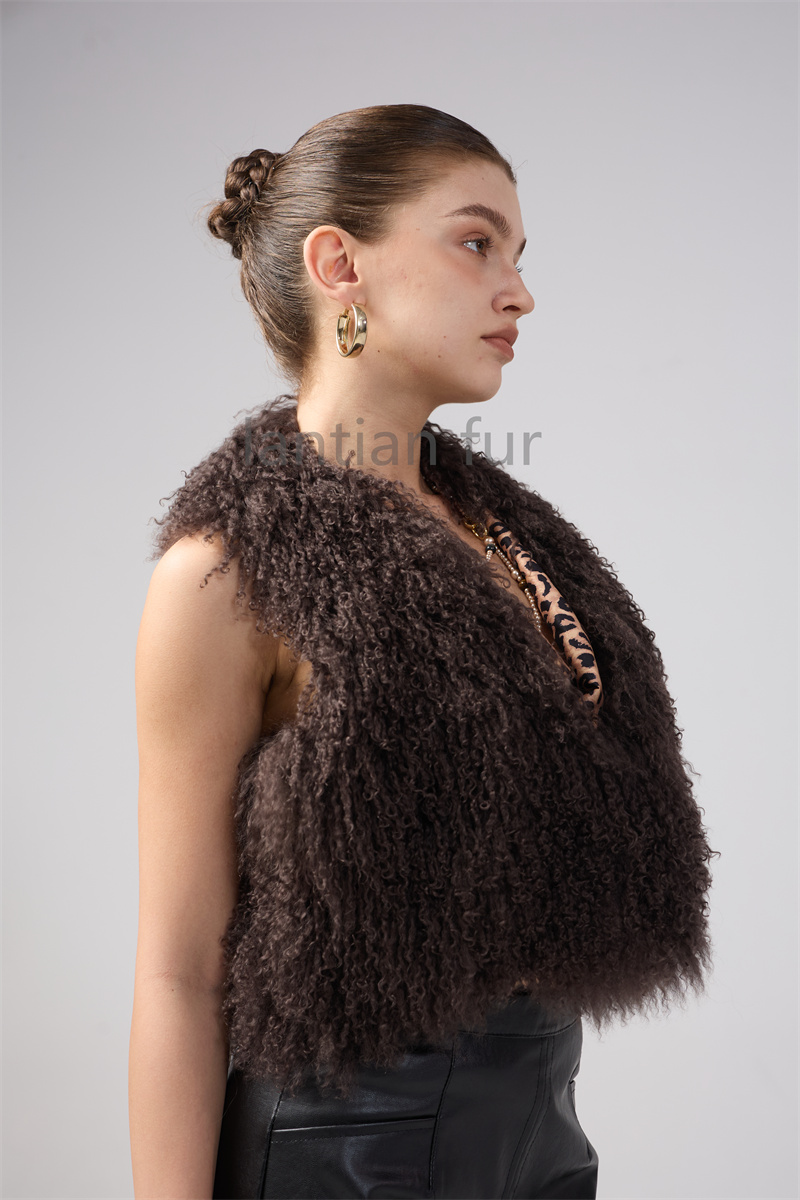 New Fluffy Real Mongolian Fur Halter Cropped Top For Women Sexy Backless Sleeveless Tank Vest Female Chic Street Club Party Chic Tops