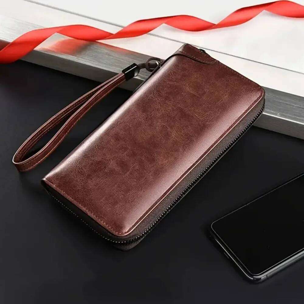 Long RFID Blocking Wallet Zipper Multi Holder Leather Credit Card Organizer Anti Theft Purse for Men