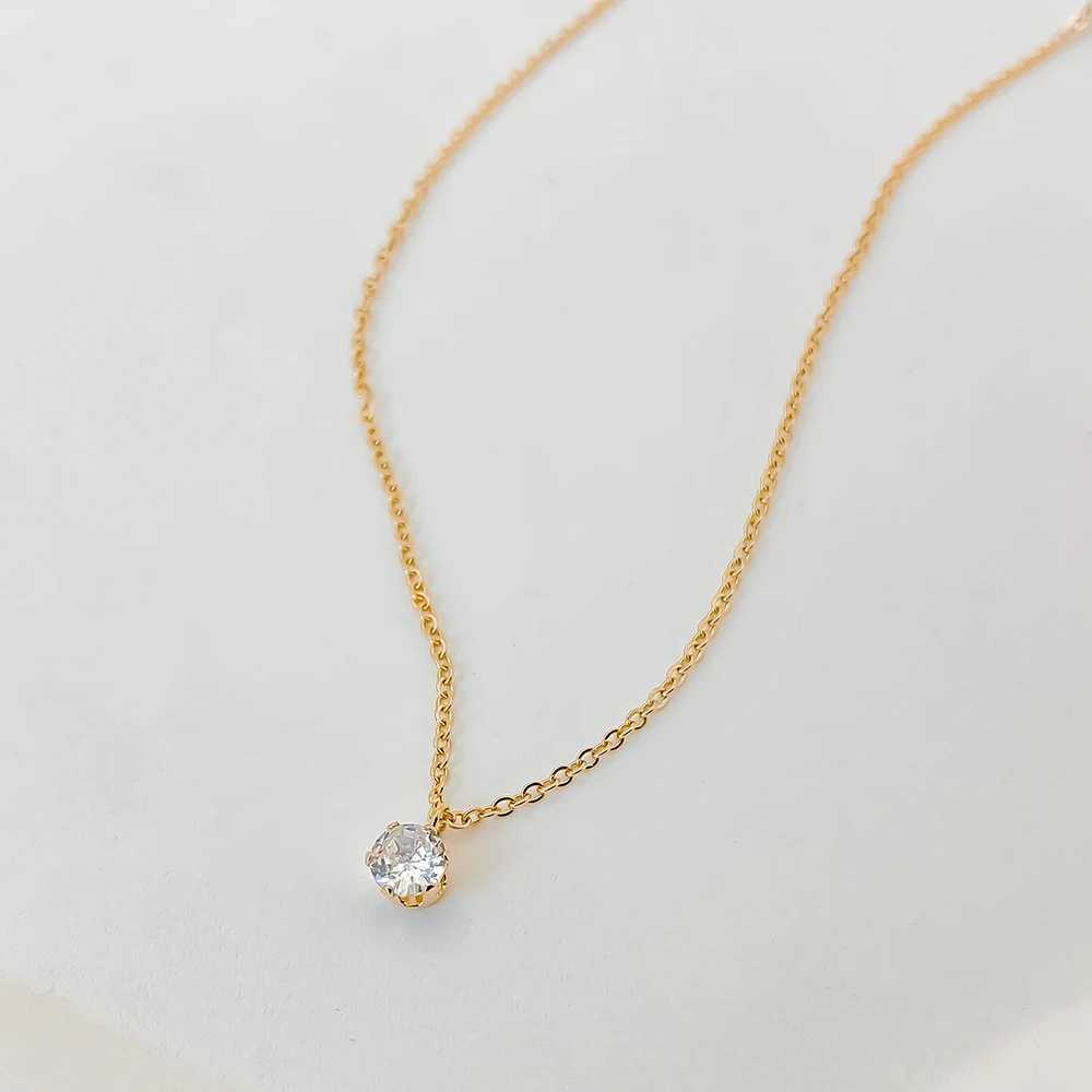 eManco Round Sparkling Zirconia Pendant Stainless Steel Gold Plated Charm Decoration Necklaces for Women Jewelry 48 Hour ShippingXJ250604