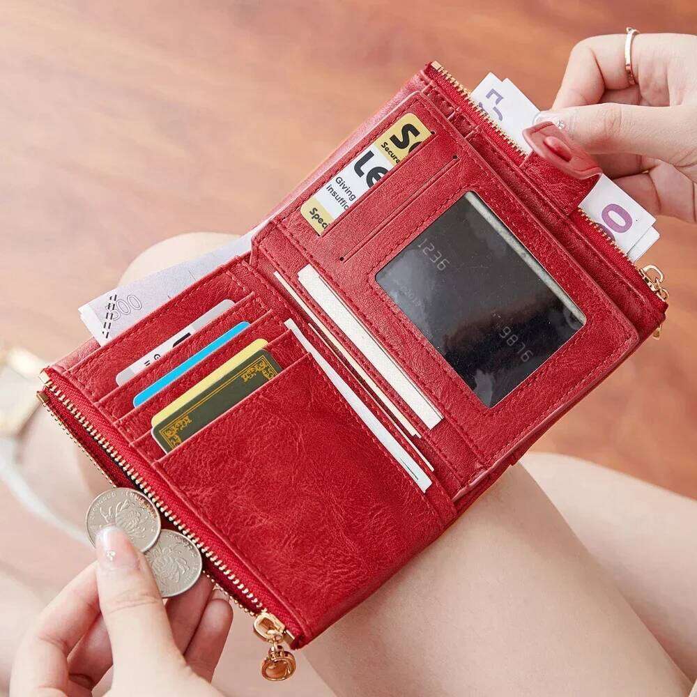 Women's Wallet Short Three Layer Large Capacity Double Zipper ID Credit Bank Card Holder Money Purses for Women