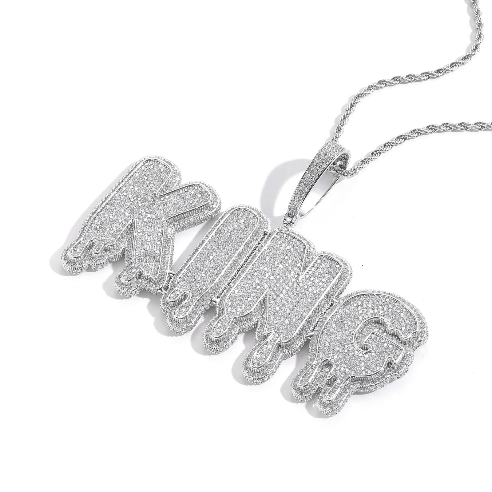 Hip Hop Splice English Letter Free Combination Name Large Droplet Pendant Private Customized Hip Hop Necklace