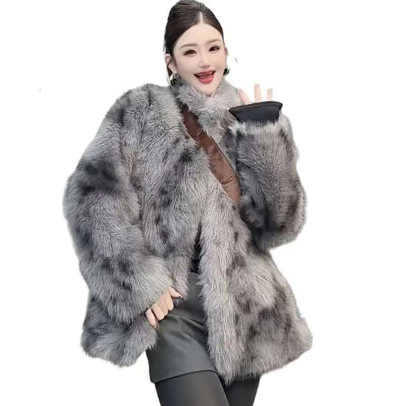 Faux Fox Fur Coats For Women,Covered Button Jacket,Female Thick Warm Clothes,O-Neck,High Quality, New, Winter,2025