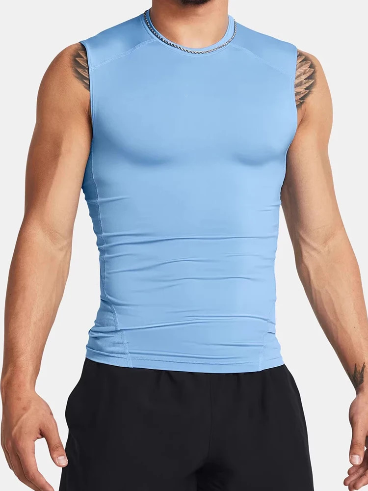 Mens Running Tank Top Summer Sleeveless Shirt Elastic Compression Tanktop Male Top Gym Fitness Singlets Training Sport Vest Men 250604