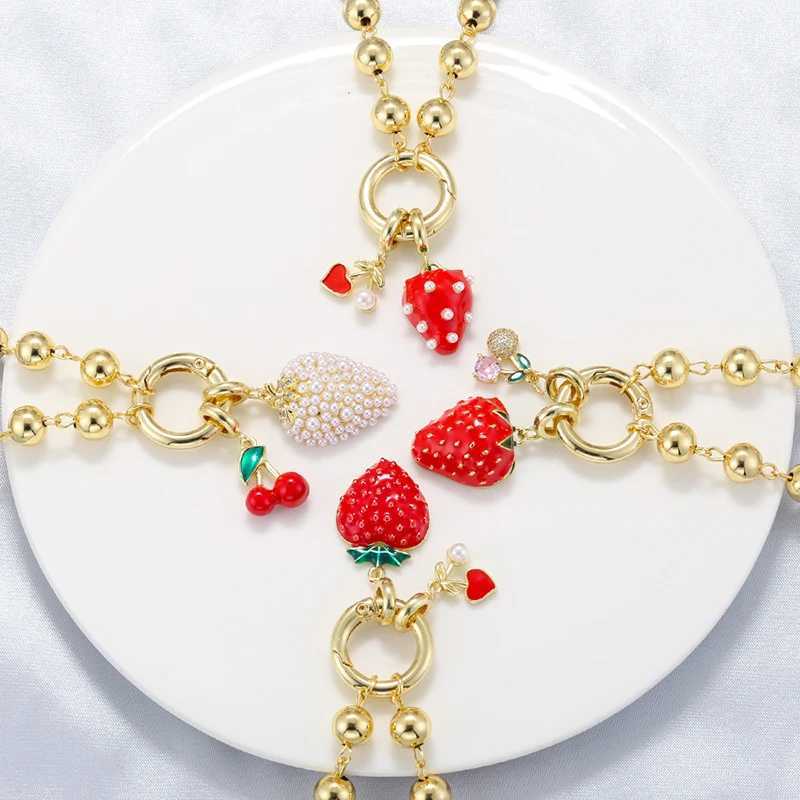 ZHUKOU New Styles Enamel Oil Drop Pearl Red Strawberry Pendant Necklace Sweet And Lovely Ladies Jewelry Chain 1 Piece VL643 XJ250604