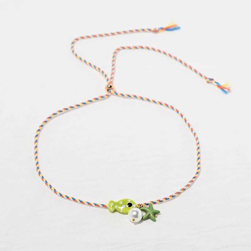 Bohemian Ceramic Colorful Fish Pendant Necklace for Women Adjustable Multicolored Rope Choker Perfect for Summer Beach Vacation XJ250604