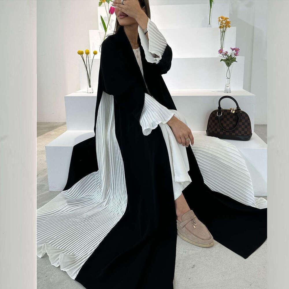 Mq112 Modest Turkish Muslim Clothing Pleated Dress Fashion Cardigan Abaya Coat B5