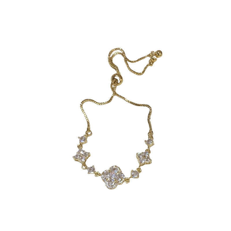 Luxury jewelry designer clover bracelet Real Gold Plated Hollow Flower Bracelet Korean Style Light High-end Adjustable Fashion Commuter Versatile Jewe