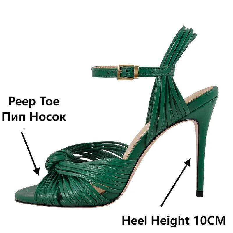 Onlymaker Peep 10cm Thin High Heels Green SandalsShoes Open Toe Big Size Stiletto Party Dress Sandals