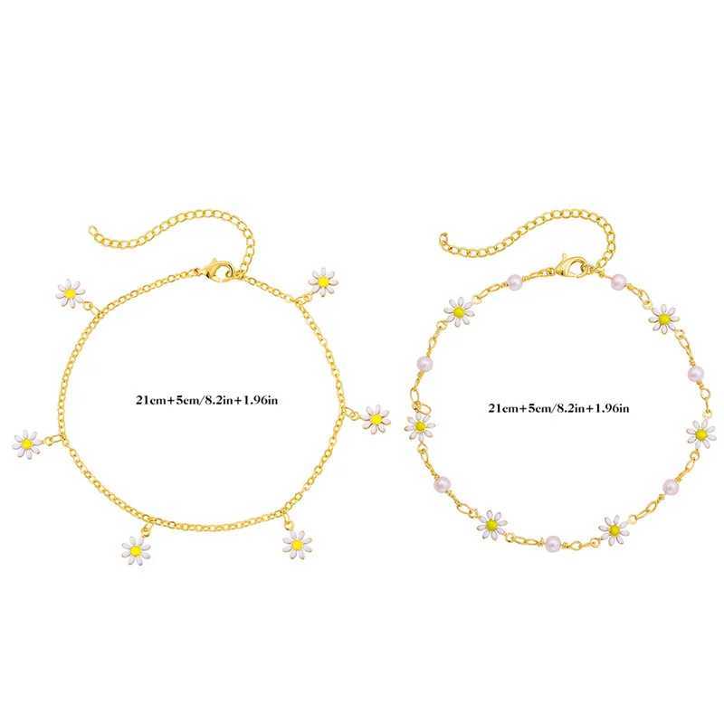 Vintage Enamel Daisy Flower Anklets for Women Turkish Blue Evil Eye Ankle Bracelet Summer Beach Travel Jewelry Gift W250604