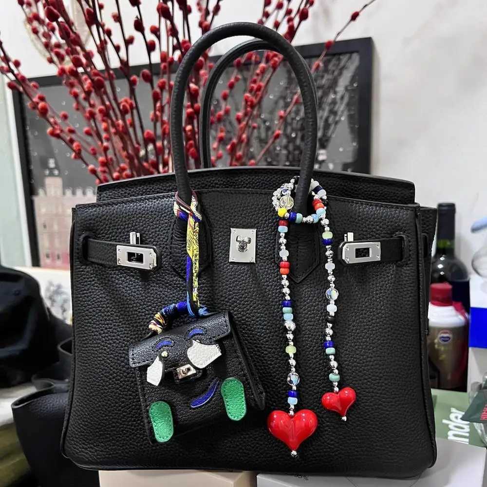 Colorful Beads Hanging Chain Bag Charm Women Y2K Accessories Red Love Heart Bag Charms Chain Pendant Decor Fashion Lady Jewelry W250604