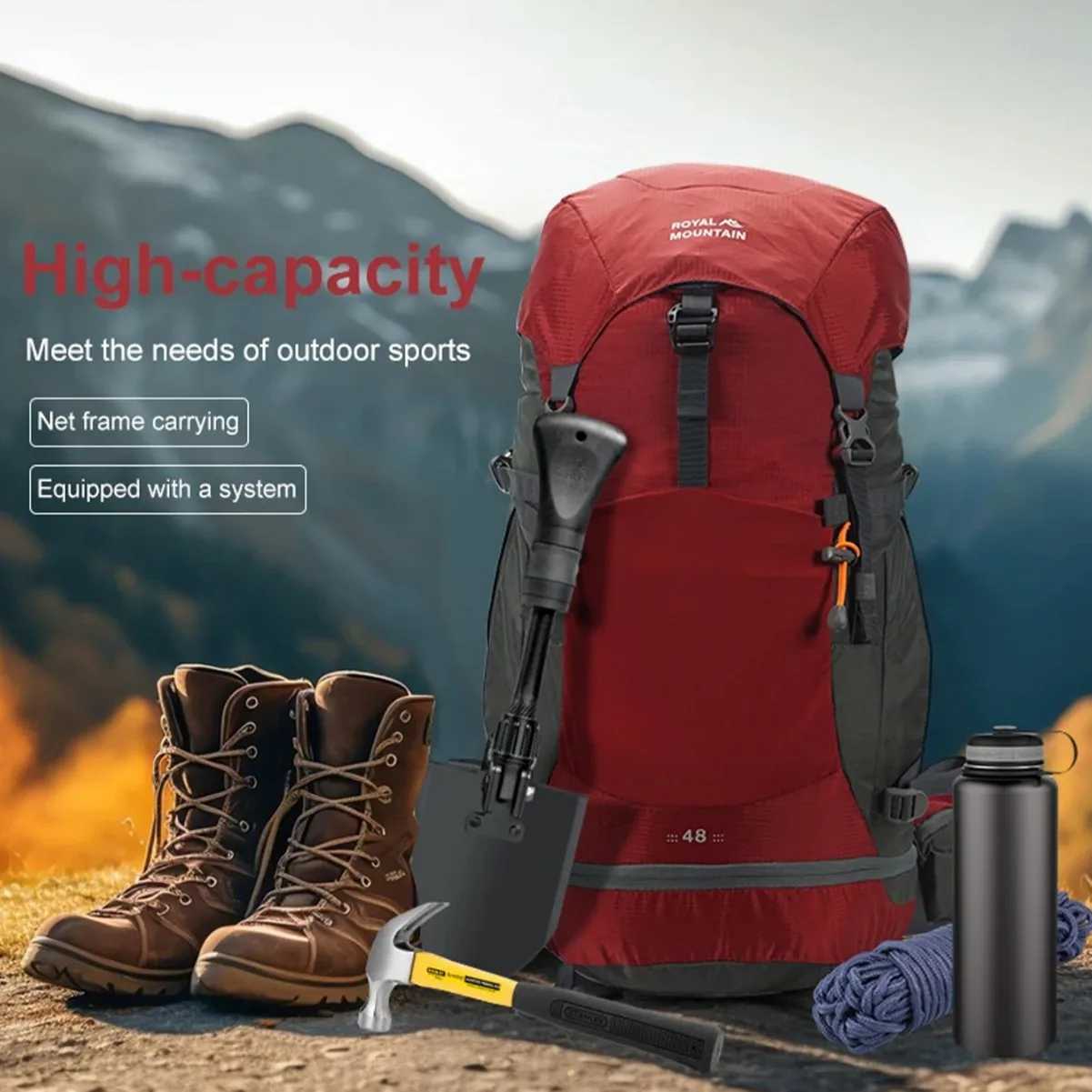 48L Camping Backpack Travel Bag For Men Large Capacity Outdoor Sport Trekking Hiking Mountaineering Shoulder Bag with Rain cover W250603