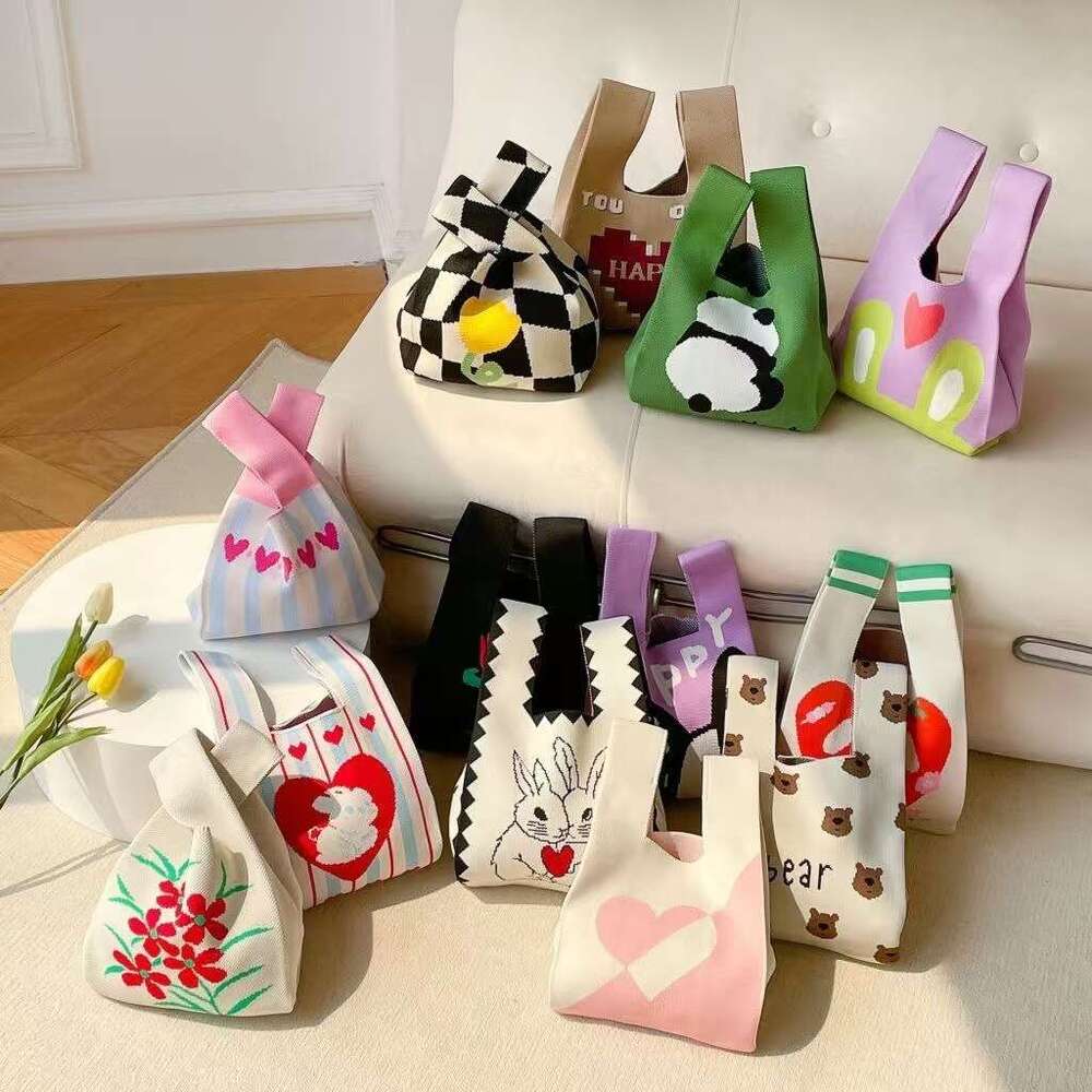 2024 New Knitted with Bowknot, Women's Yarn Bag, Casual Versatile Handbag