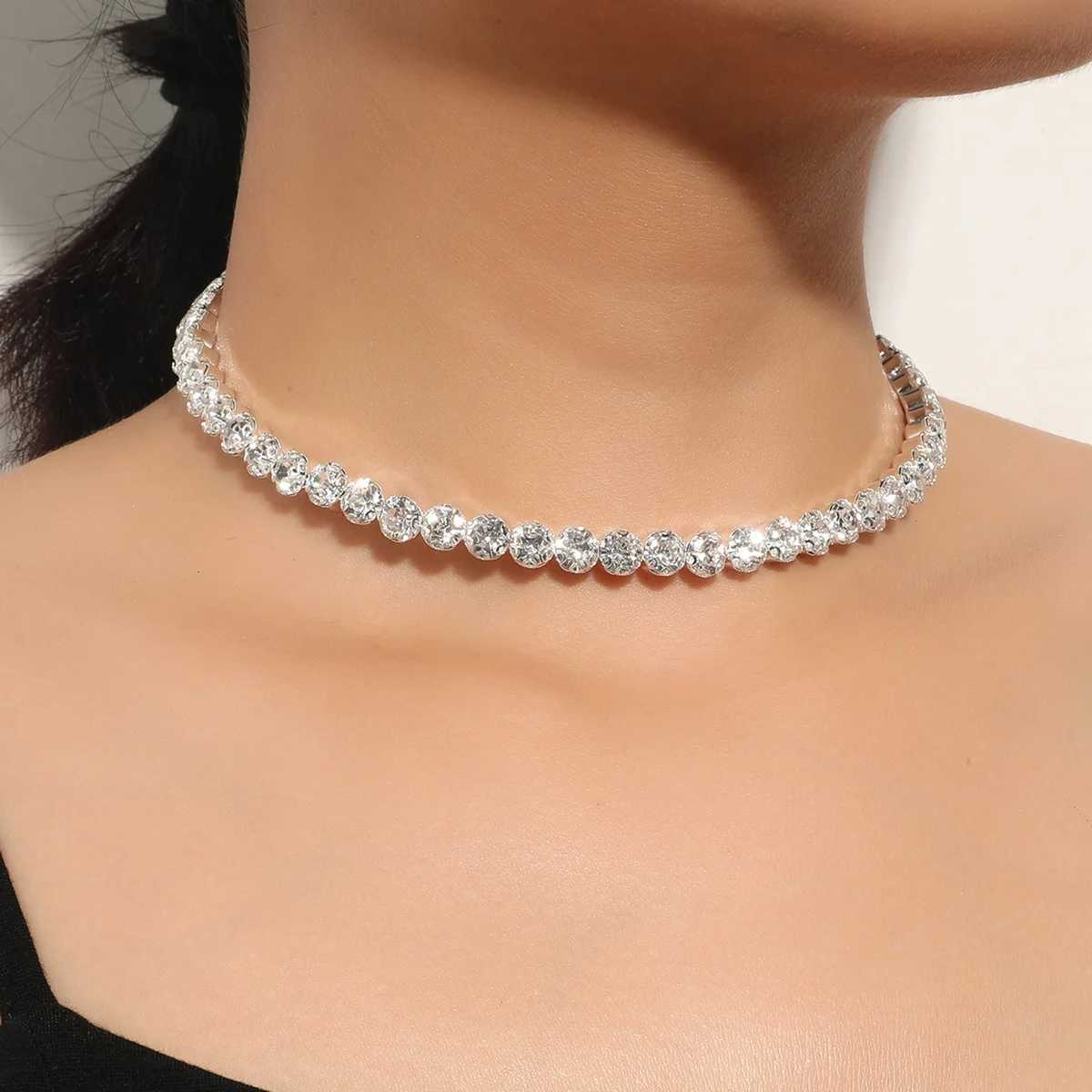 Sparkling Large Rhinestone Necklace Chain for Bridal Wedding Bridesmaid Jewelry for Women Girls Gifts XJ250604