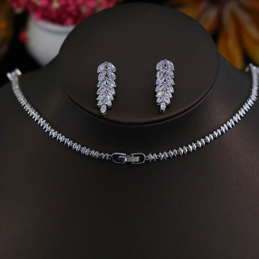 CZ Simple Earring Necklace For Women Elegant Bridal Wedding Jewelry Set Bridesmaid Dinner Party Accessories Gifts X0477 250530