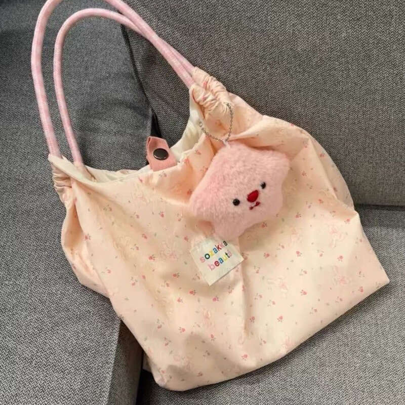 New Cute Floral Single Shoulder Canvas for Students, Women's Large Capacity Tote Bag, Commuter Bag