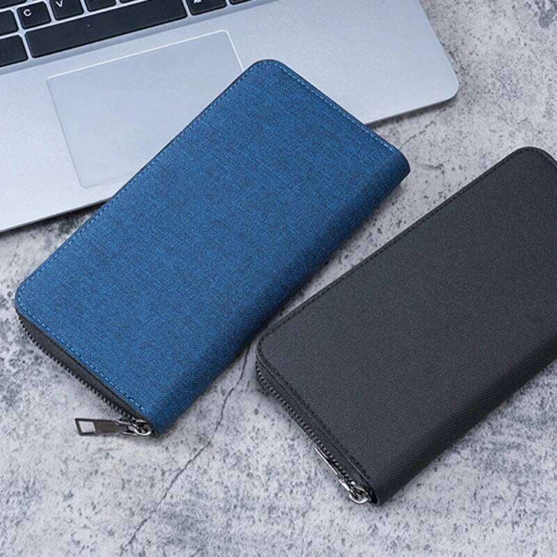 Men Long Large Capacity Multiple Slots Canvas Zippered Purse Business Handbag Card Holder Wallet Coin Bag