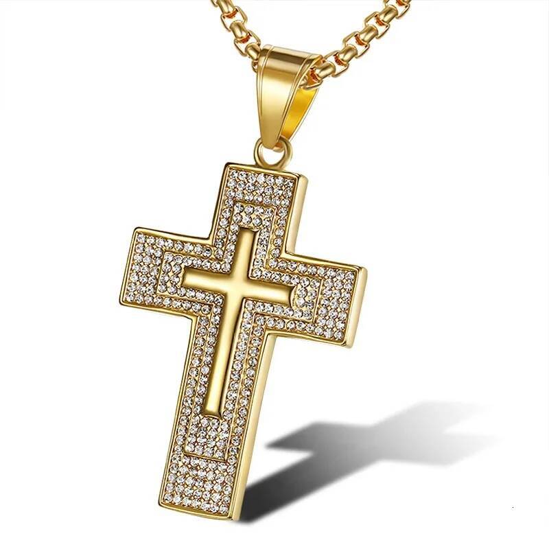 Hip Hop gold color Large Pendant Iced Out Shining zircon Fashion Bling Cross Men Chain Necklace Jewelry