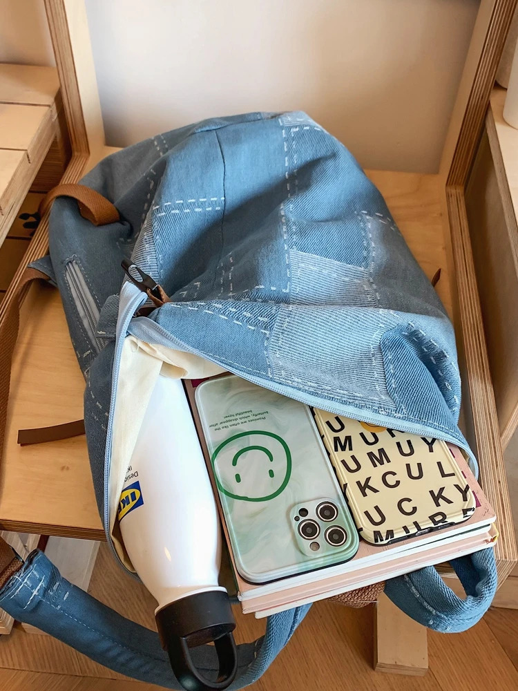 Women Denim Vintage College Backpack Lady Leisure Retro Trendy Female Patchwork Book Bag Fashion Cute Travel School Bag 250530