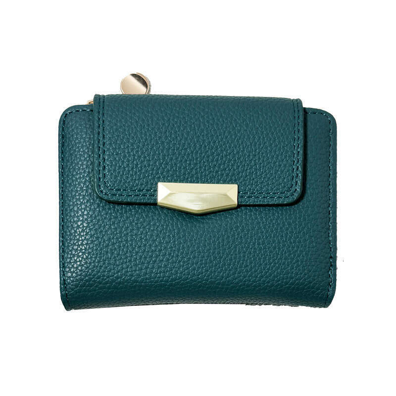 Short INS Lychee Texture High-end Small Fold 70% off Multi-card Slot Women's Leather Wallet