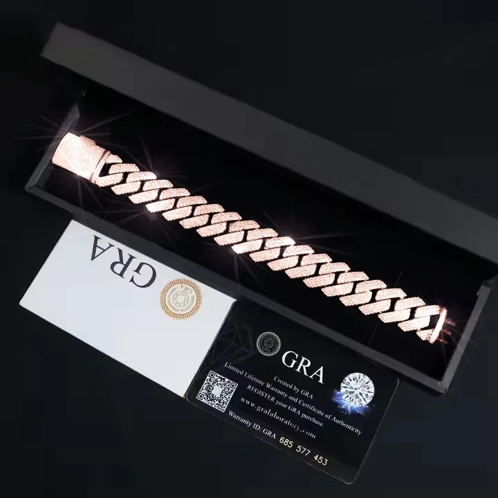 Moissanite Elegant decoration VVS Solid Sterling Sier Hip Hop Necklace 20Mm Iced Out Prong Moissanite Cuban Link Chain Free door-to-door delivery