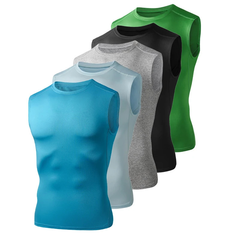 Mens Running Tank Top Summer Sleeveless Shirt Elastic Compression Tanktop Male Top Gym Fitness Singlets Training Sport Vest Men 250604