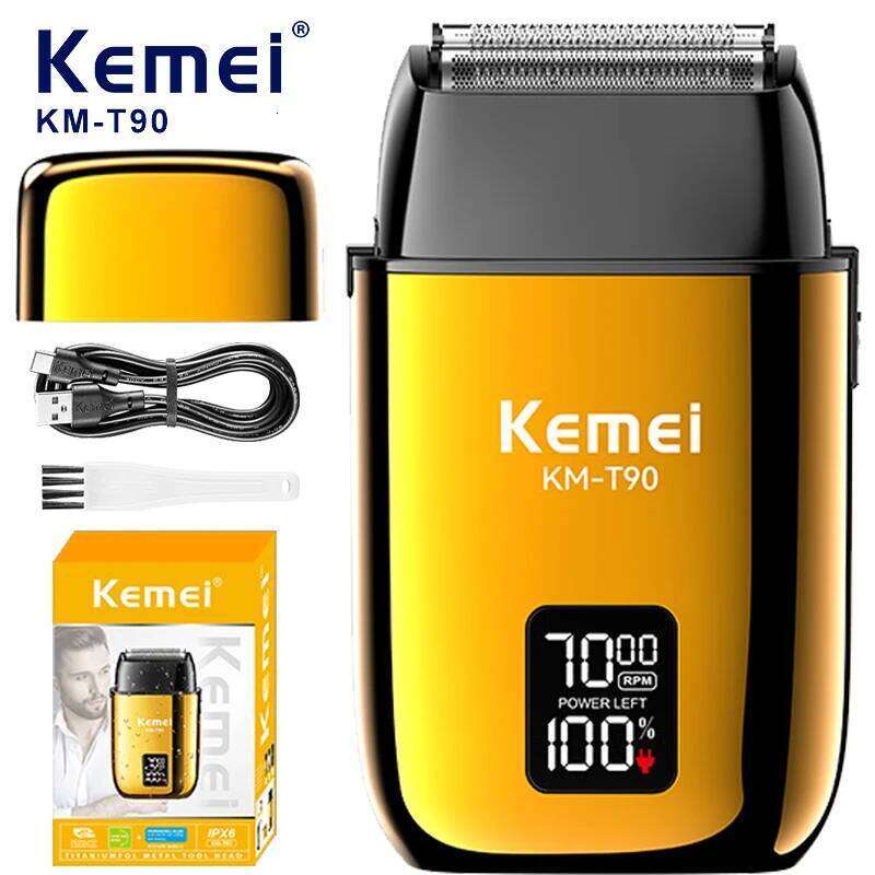 KEMEI Reciprocating 3-Blade Floating Head Mini With LCD Display And Waterproof USB Charging Electric Shaver Km-T90