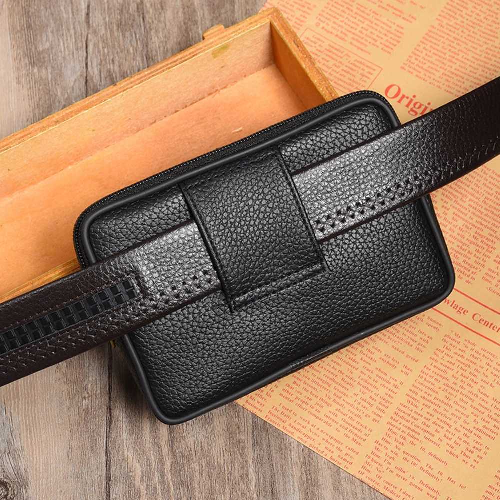 PU Leather Men Small Waist Bag Solid Color Bum Belt Pack Casual Fanny Business Waist Bag Men Travel Sports Belt Bum Phone Pouch W250604