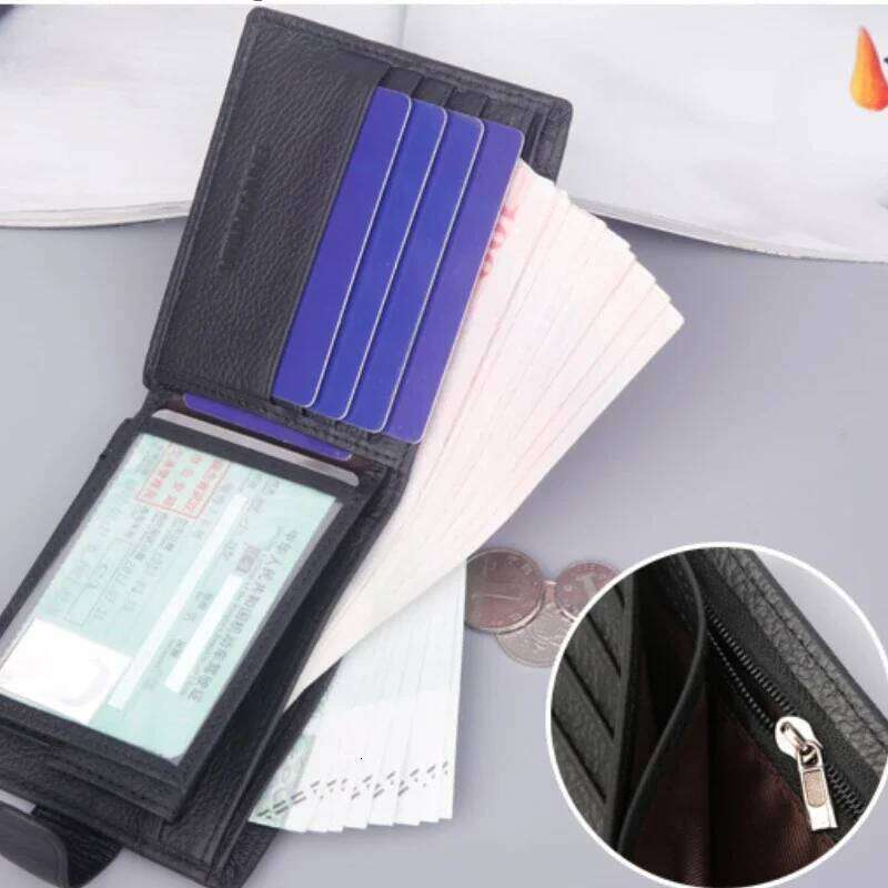 Men's Made of Genuine Leather Wallet Short Hasp Purse 2025 Male Money Clip Soft Buckle Multi Card Position Zippe