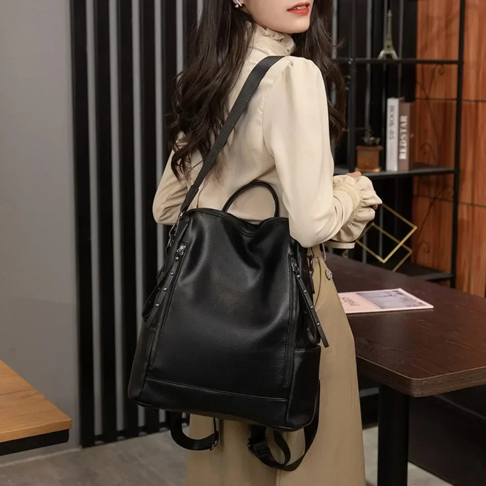 Genuine Leather Backpack For Women Fashion Travel Bagpack High Quality School Bags Casual Lides Shoulder Bag Sac 250530