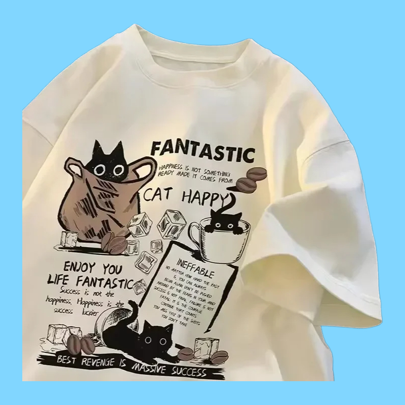 New Men Women T Shirt Pullover Oversize Korean version Cartoon Cat Group Printed T-Shirt Casual Short Sleeve Couples Designer T-Shirt