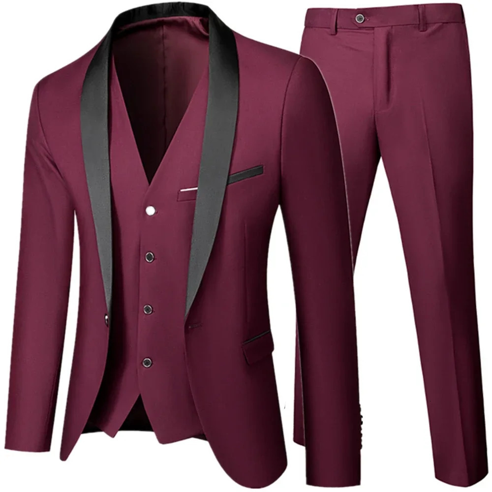 Black Men Autumn Wedding Party Three Pieces Set Large Size 5XL 6XL Male Blazer Coat Pants and Vest Fashion Slim Fit Suit 250604Z