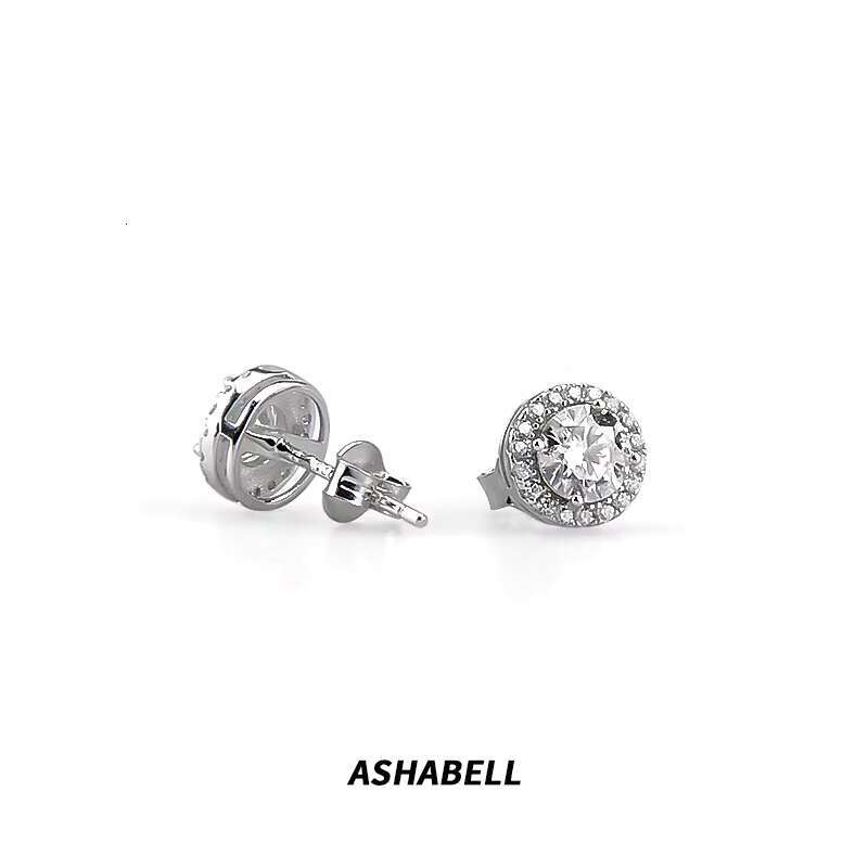 Ashabell Fashion Unisex Moissanite S925 Full Diamond Earrings and American Hip Hop Silver European Luxury Vintage 925 Silver 4mm