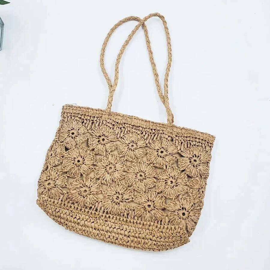 Round Straw Beach Vintage Handmade Woven Tote Shoulder Raffia Rattan Bag Bohemian Summer Vacation Casual Crochet Travel