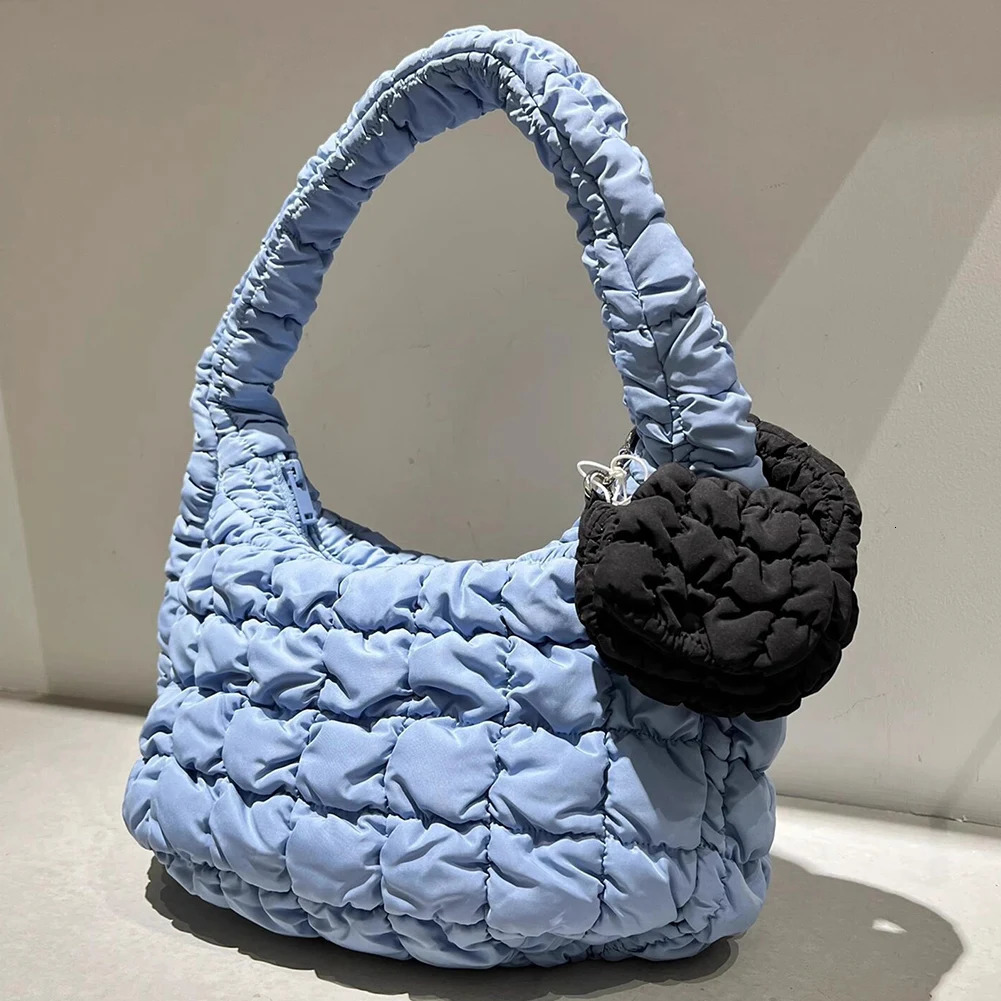 Women Mini Cloud Bag Solid Color Cotton Quilted Shoulder Bag Pleated Small Purse Flap Bag for Shopping Date 250530