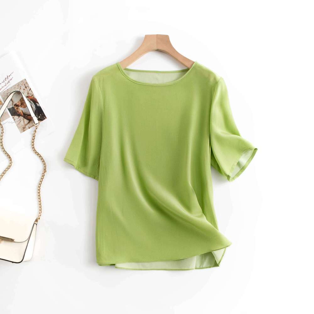 Summer Plus Size Women's T-Shirt 100% Mulberry Silk Crepe De Chine Top Loose-Fitting Lightweight Thin Special Offer