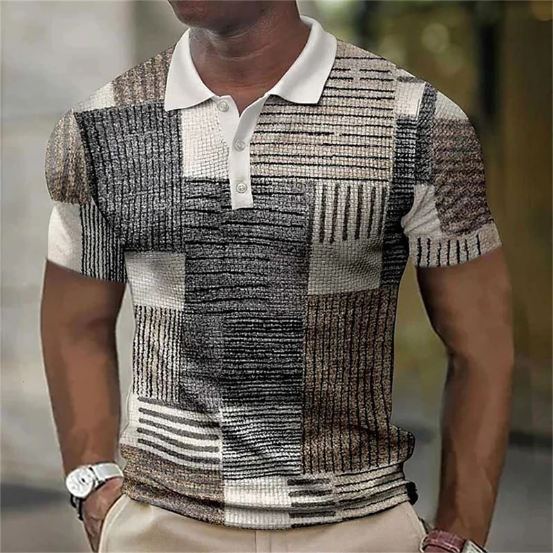 Vintage Splicing Striped Plaid 3D Printed Polo Shirts For Men Clothes Fashion Women Streetwear Block Graphic POLO Shirt Boy Tops 250604Z