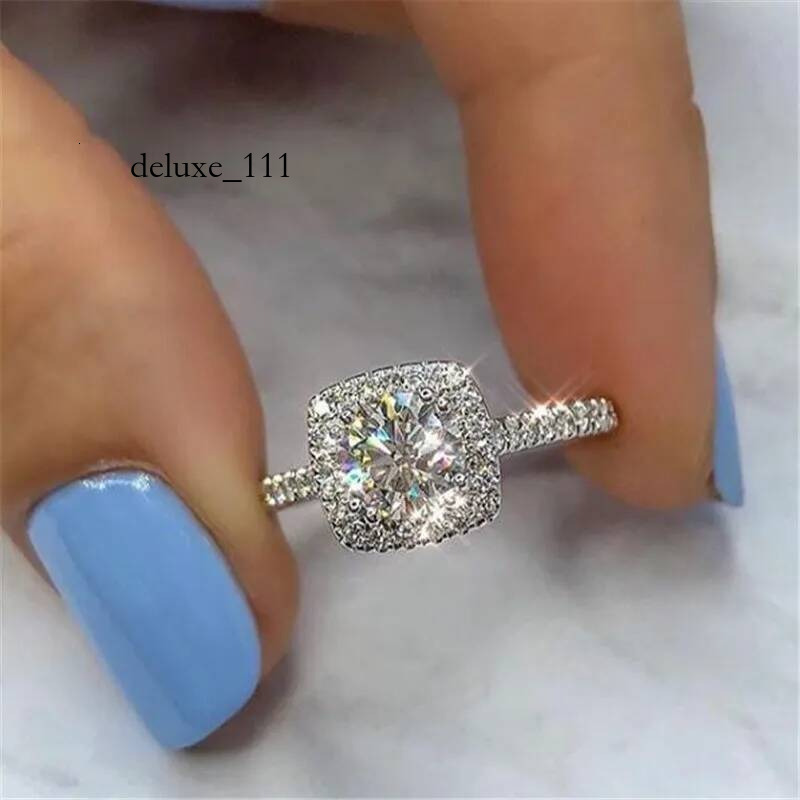 Ins Top Selling Sweet Fine Jewelry Sterling Sier Round Cut White Topaz CZ Dia Gemstones Party Promise Wedding Women Ring