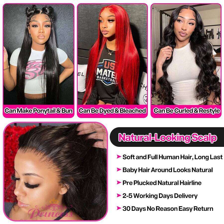 Princess 13x6 13x4 HD lace Frontal Preplucked Glueless Wig Ready to Wear Straight Human Hair Wigs for Women
