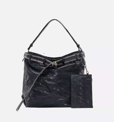 Women's Bags Designer GROTTO Series Trash Black Stone Hobo Mother-Daughter Tote Vegetable Tanned Wrinkled Sheepskin Single Shoulder Crossbody Bag