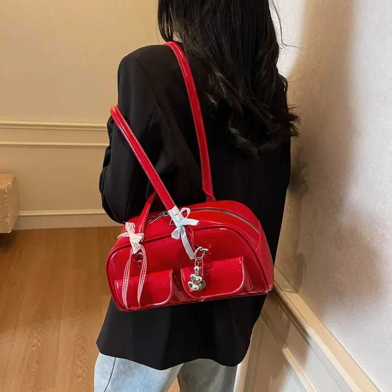 Retro Bowling Bag Womens High-End Pure Color Korean Style Single Shoulder Boston Bag Versatile for All Occasions Crossbody Bag XJ250604