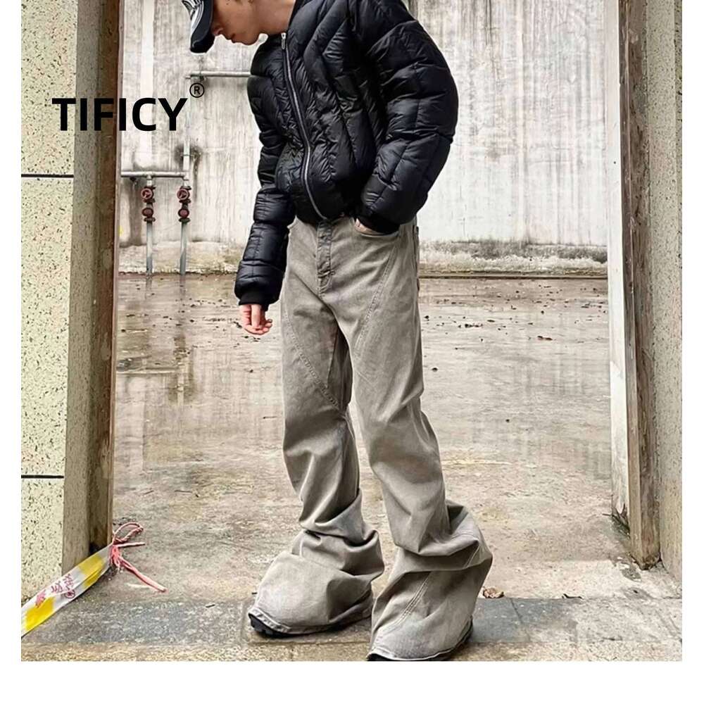 Wear Dark RO High Street Jeans Women's /Men's Washed Micro Pull Down Falling Stacking Versatile And Trendy Denim Pants