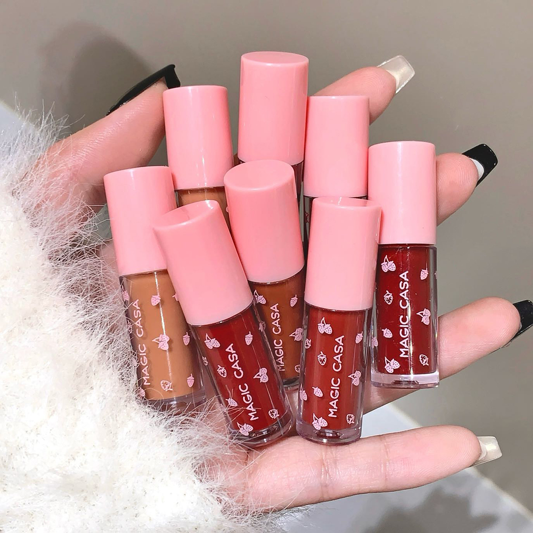 4pcs 1box Mini Rabbit Lip Glaze Set Glossy Moisture Lip Gloss Easy Colour Mirror Lipstick Women's Lip Makeup Set Student Lip Gloss Gift Set DH100