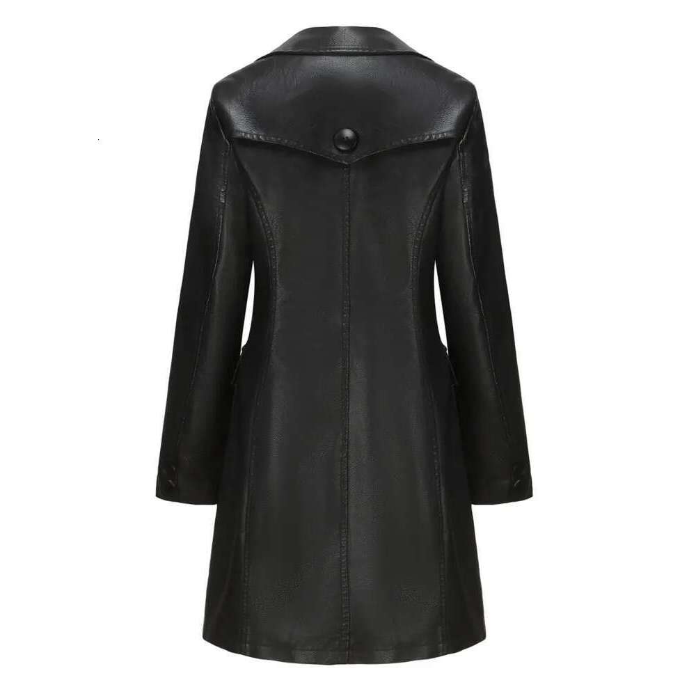 New In Autumn Winter Fashion Black Long Leather Jacket Women 2024 Elegant England Style Trench Coat Single Breasted Outerwears