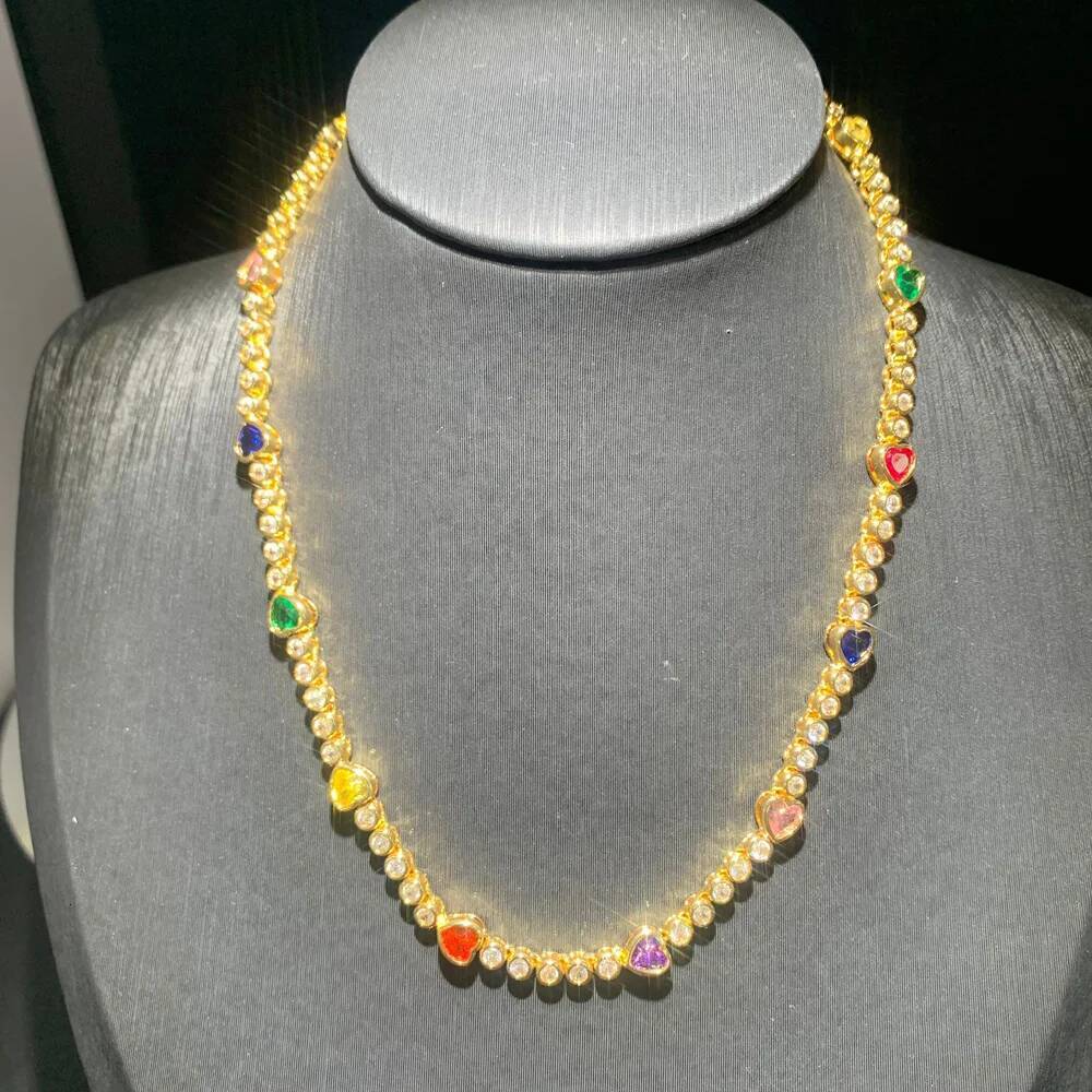 Gold Color Summer Colorful Jewlery Geometric Round Heart Shaped CZ Fashion Women Choker Tennis Necklace
