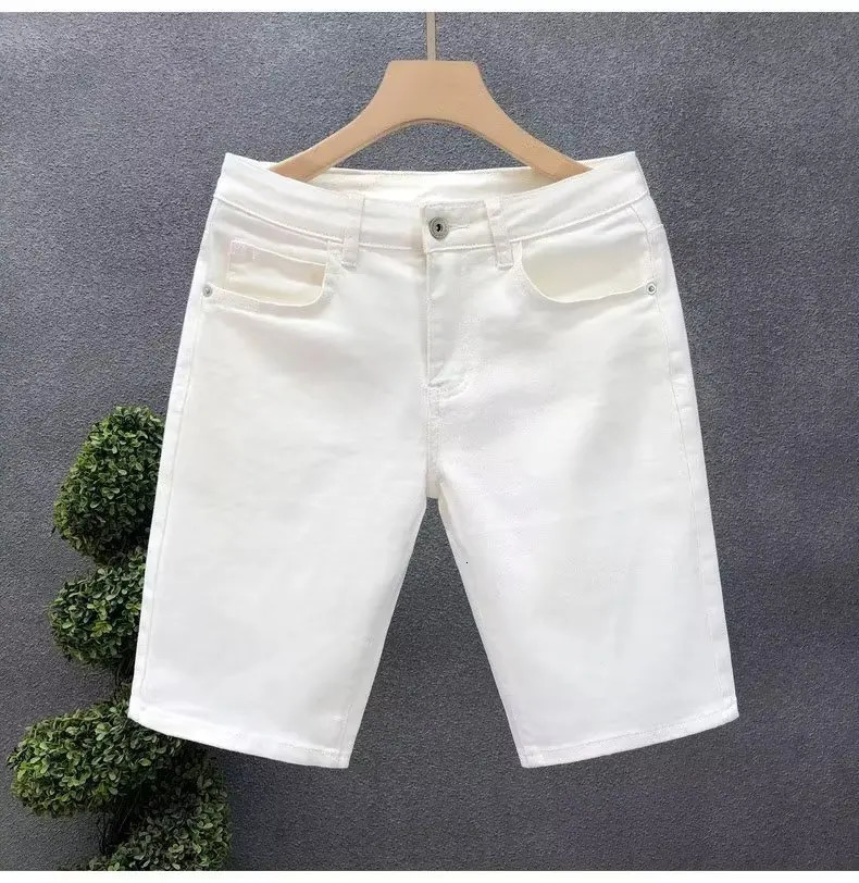 2023 Summer Casual Denim Shorts Men Fashion White Knee Length Pants Straight Slim Classic Male Clothing Jeans 250529Z