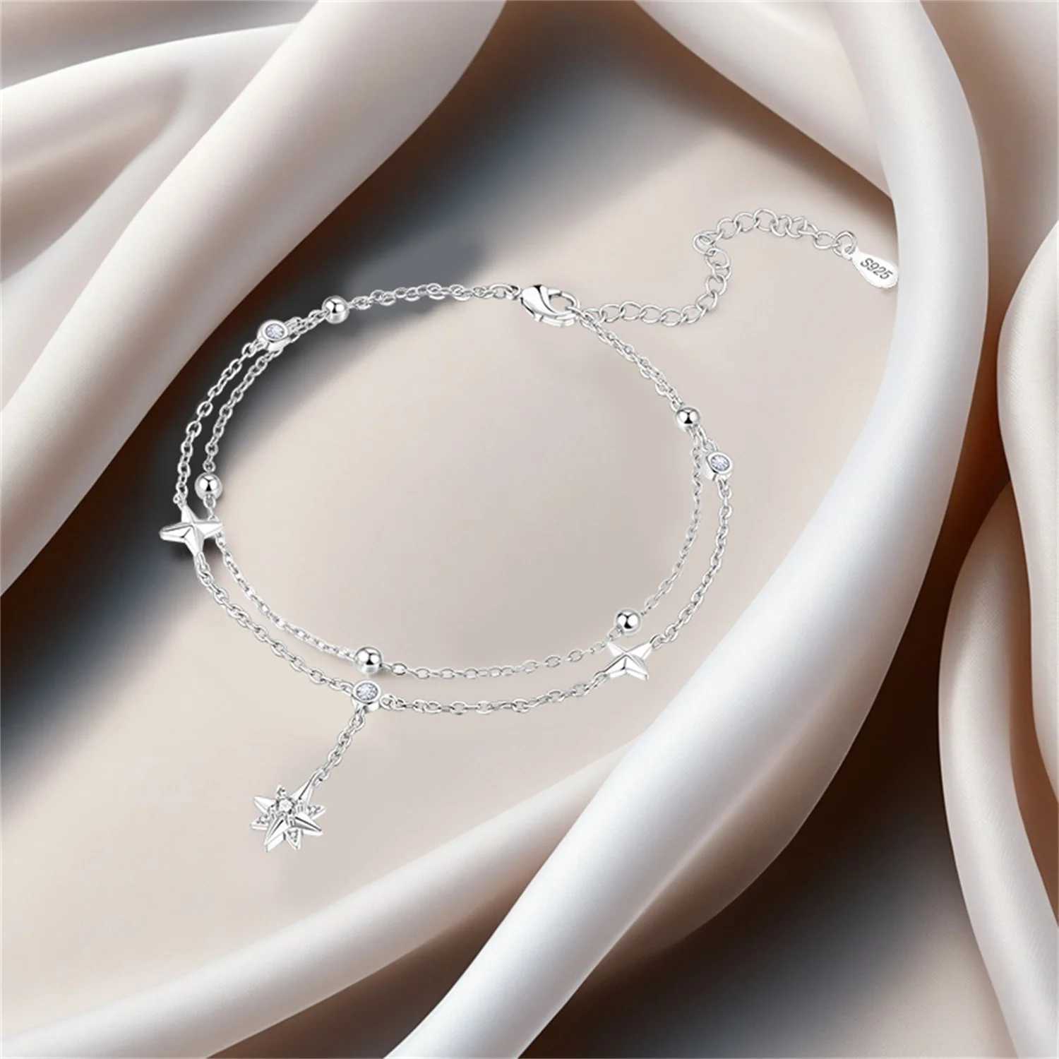 CYCUFF 925 Sterling Silver Sparkling Double-Layer Astral Anklet Zircon Jewelry Anklets Original Party DIY Women Gift Trend 2025 W250604