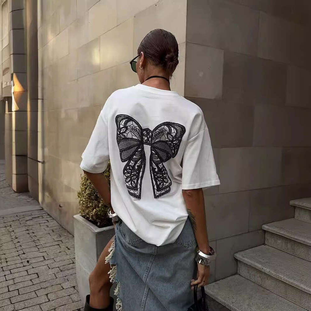 Trendy Sexy Bowknot Front Design Sweet And Spicy Summer Loose Slimming Short Sleeve T-Shirt B5