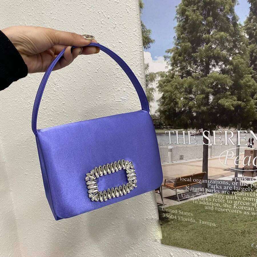 Dia Button Women's Evening Party Clutch Purses Satin Rhinestone Small Square Chains Shoulder Bag Bolsa