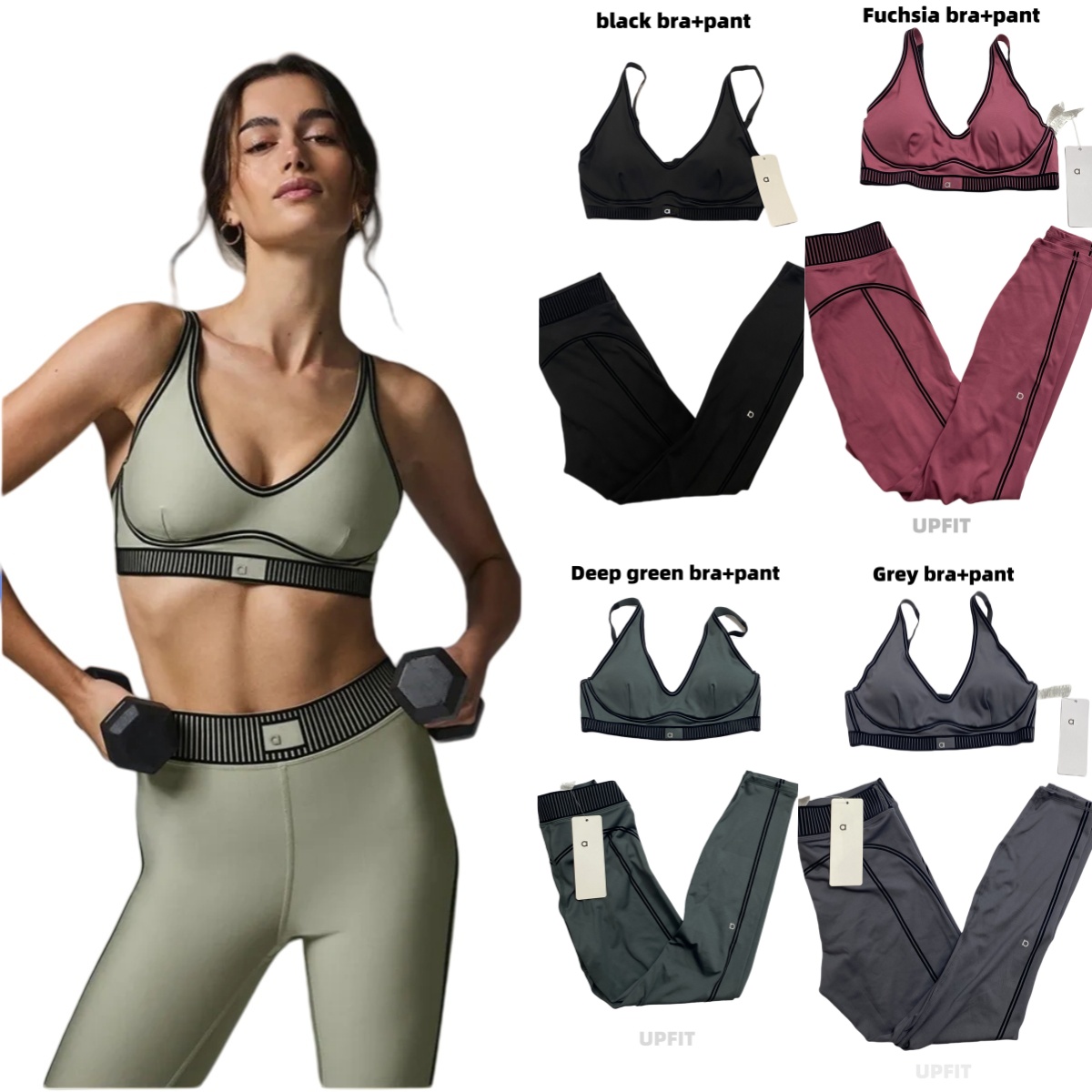 5A New Yoga Sports and Fitness Designer Sports Heart Throb U Bra Leggings High End Striped Pants Back Yoga Outfits alosetly Sets Summer Women's Gym alosetly bra set suit
