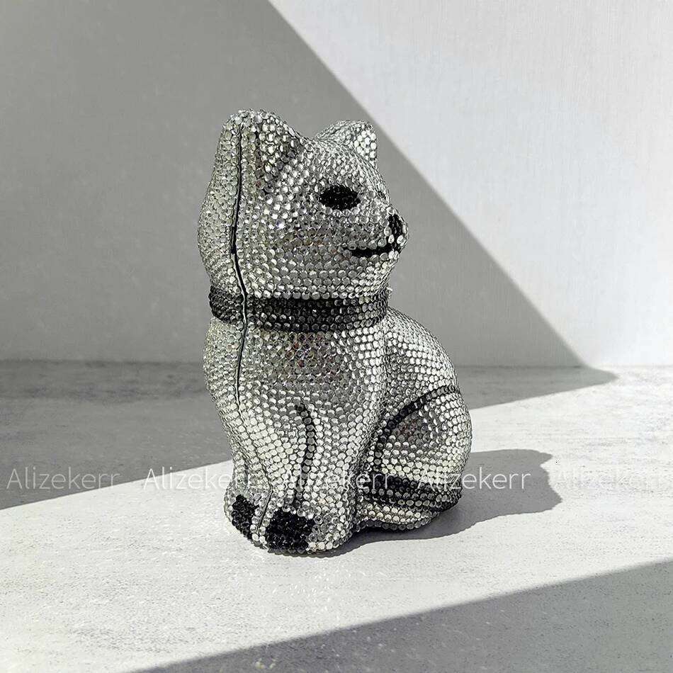 Alizekerr Cat Shaped Dia Evening Bags Women Classy Boutique Bling Rhinestone Clutch Purses And Handbags Wedding Party